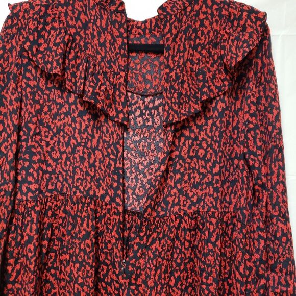 Zara Women’s Black Red Cheetah Print Flowy Long Sleeve Mini Dress S NWOT Summer - Picture 8 of 10